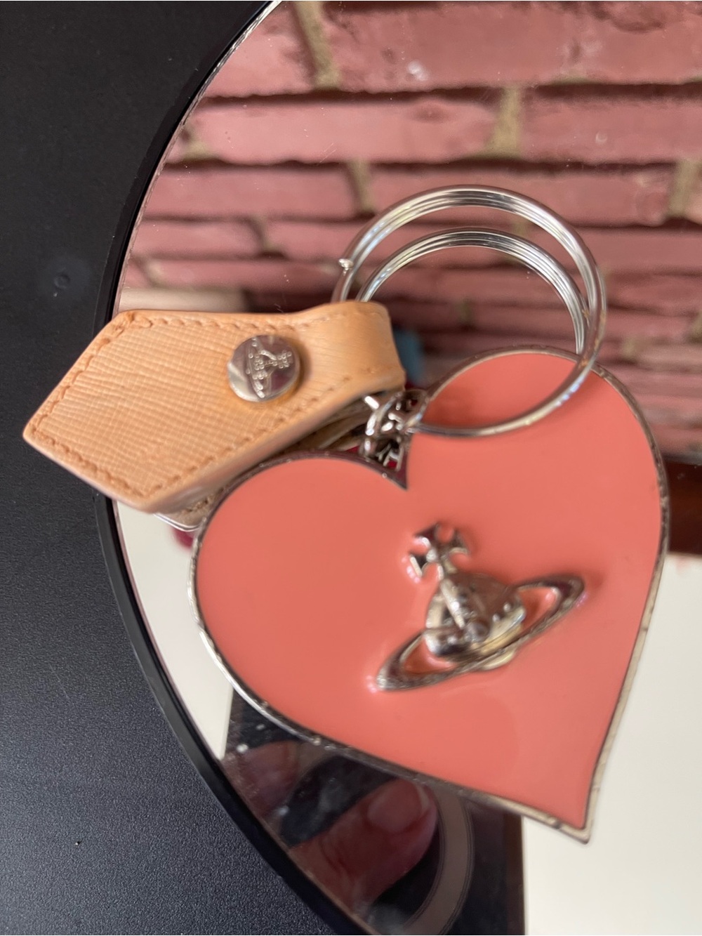 Vivienne Westwood Pink Coral Heart Orb Key Holder with Tan Strap